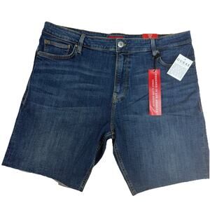 NWT Guess Los Angeles Wyatt Denim Men's Shorts Sz 38 Raw Hem Stretch Whisker $89